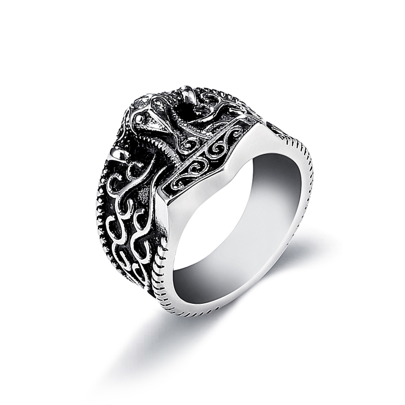 

Fashion Design Viking Men Hammer Ring Jewelry Antique Silver Plated Stainless Steel Rings for Male Gift