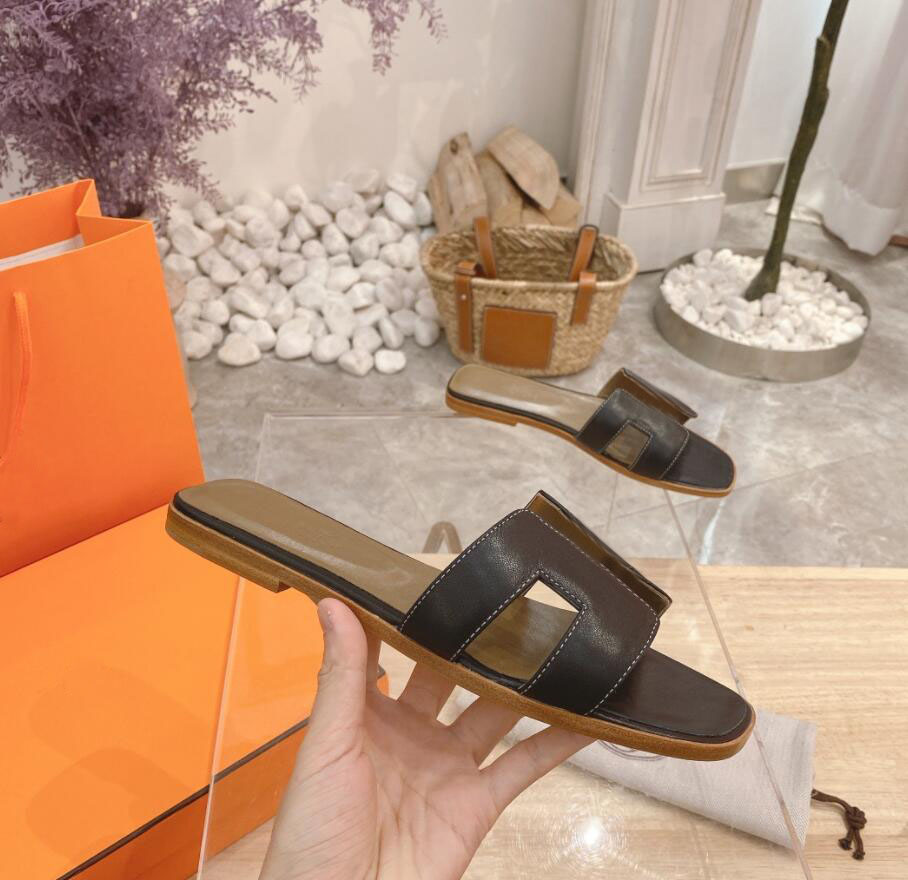 

Oran Sandals Women slipper Lady Sandal Beach Slides Summer Sexy real leather platform Flats Shoes outdoor Designer luxury sh, Colour1