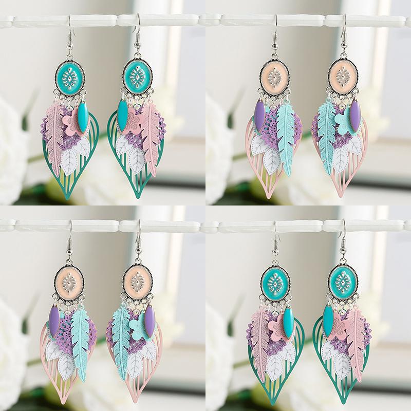 

Dangle & Chandelier 2022 Design Bohemia Feather Earrings For Women Blue Pink Colorful Earring Fashion Gift Jewelry