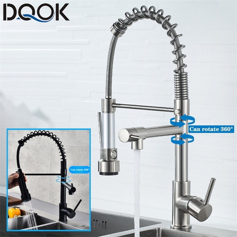 

DQOK Black Brushed Spring Pull Down Kitchen Sink Faucet & Cold Water Mixer Crane Tap with Dual Spout Deck Mounted 220401
