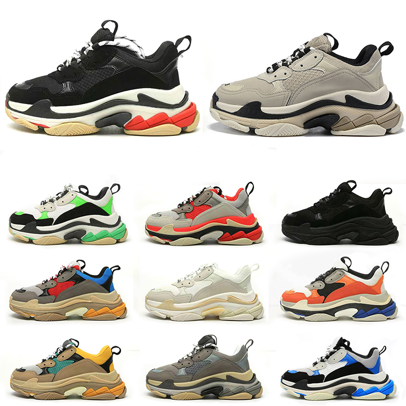 

2022 triple s men women designer casual shoes platform sneakers black white grey red pink blue green Light Tan oreo mens trainers sports, Color#10