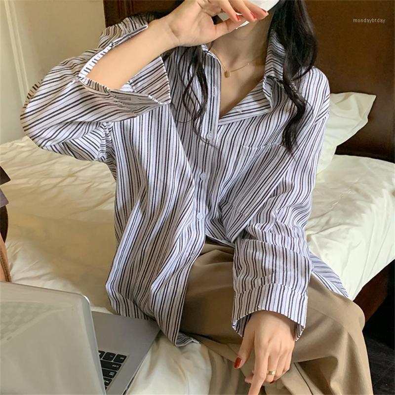 

Women's Blouses & Shirts Alien Kitty 2022 Classic Stylish Striped Loose-Fitting Women Chic Casual Tops High Quality Streetwear, Photo color