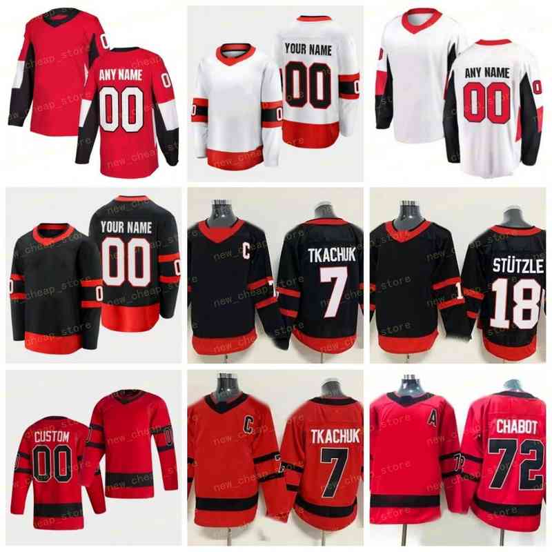 

Custom Reverse Retro Ice Hockey 18 Tim Stutzle Jersey Stuetzle 7 Brady Tkachuk 30 Matt Murray 72 Thomas Chabot 28 Connor Brown Red White, Men