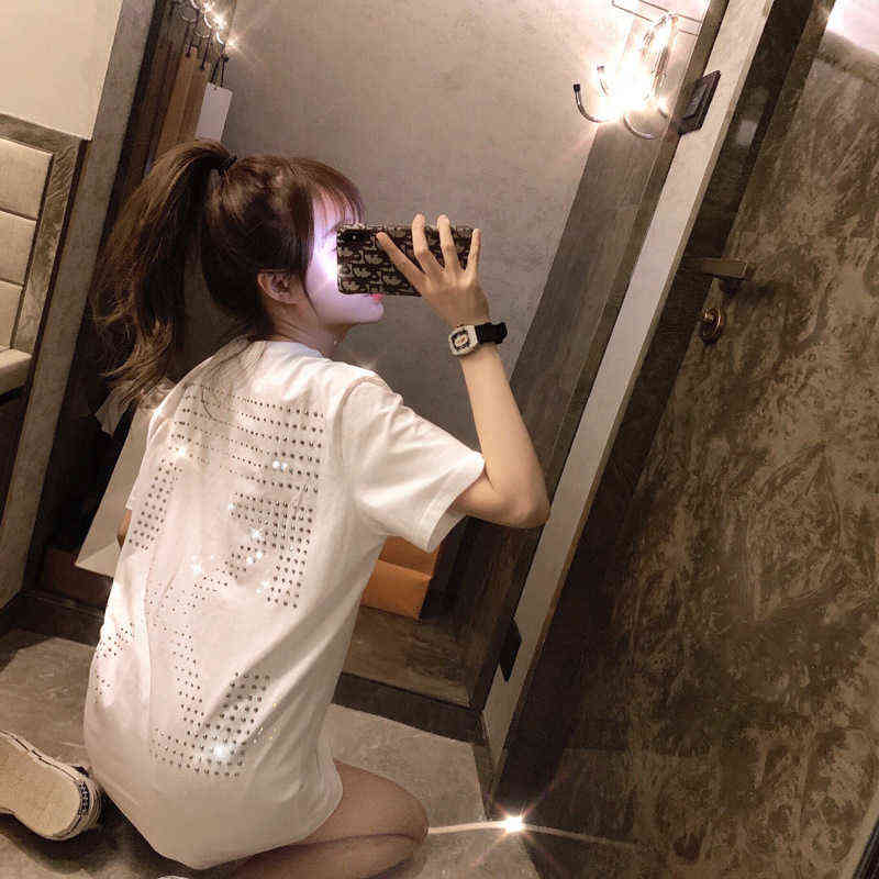 

Factory Direct Sales Designer New Brand Short Sleeve Wholesale Hong Kong Fashion T-shirt Women's Off Men's Spring and Summer Large Street Top, White off flash drill (in stock)