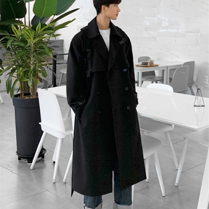 

Men's Trench Coats IEFB men's clothing Korean trend windbreaker mid long loose clothes handsome male's Autumn casual trench coat with belt 4312 220826, Black
