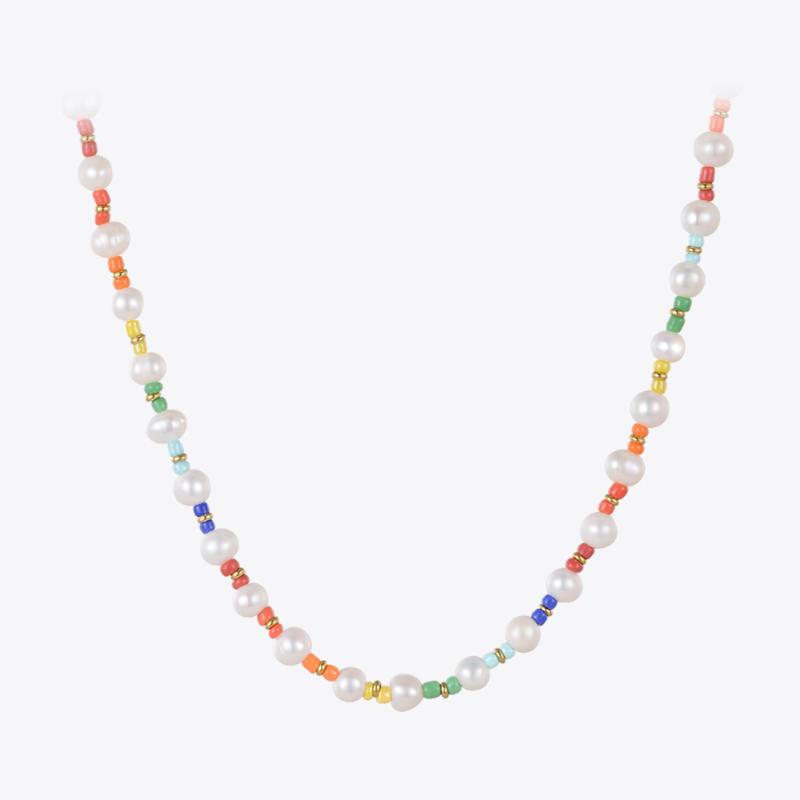 

Chains ENFASHION Natural Pearl Necklace For Women Stainless Steel Fashion Jewelry Colorful Seed Beaded Dainty Necklaces P223301