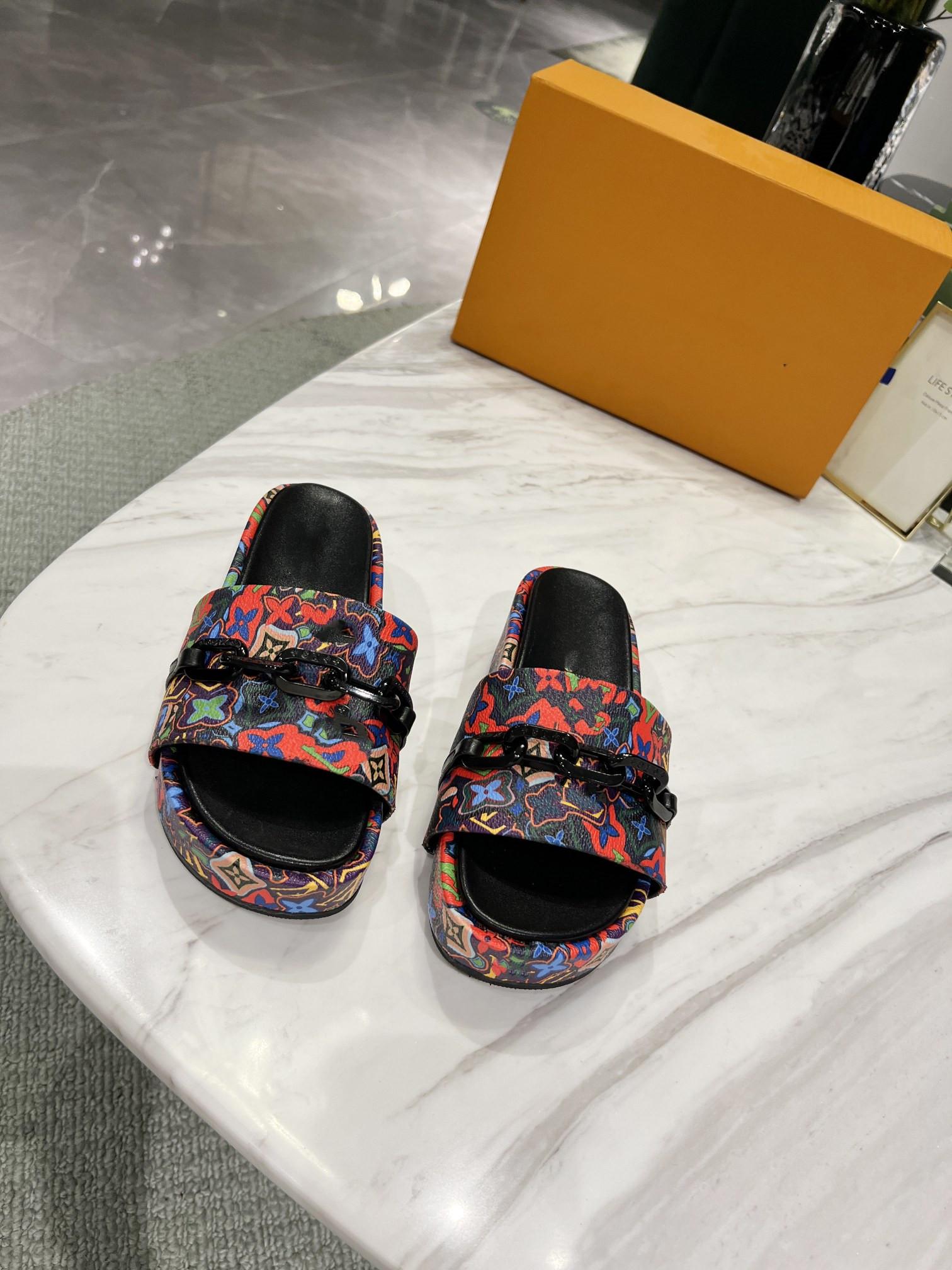 

fashion Slippers Top French luxury shoes colour Women's new chain series cool mop full of logo pattern Sandals, 、