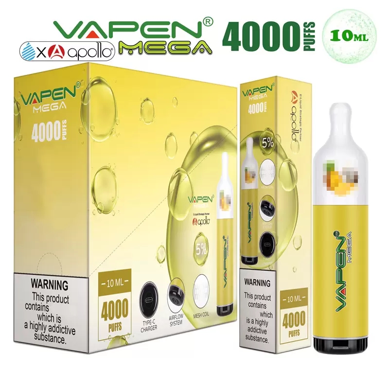 

Authentic VAPEN MEGA 4000Puffs 10ml Pre-filled Disposable e Cigarette Device Vape Pen Mesh Coil Chargeable Airflow Control System eCig Vapor Kit Portable Vaporizer