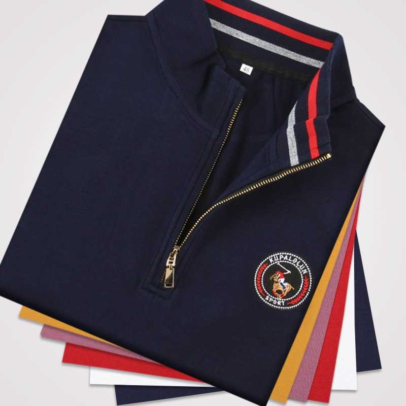 

High end stand collar, half high zipper, long sleeve T-shirt, men' business casual embroidered clothes, ball clothes, youth Paul polo shirt, Red