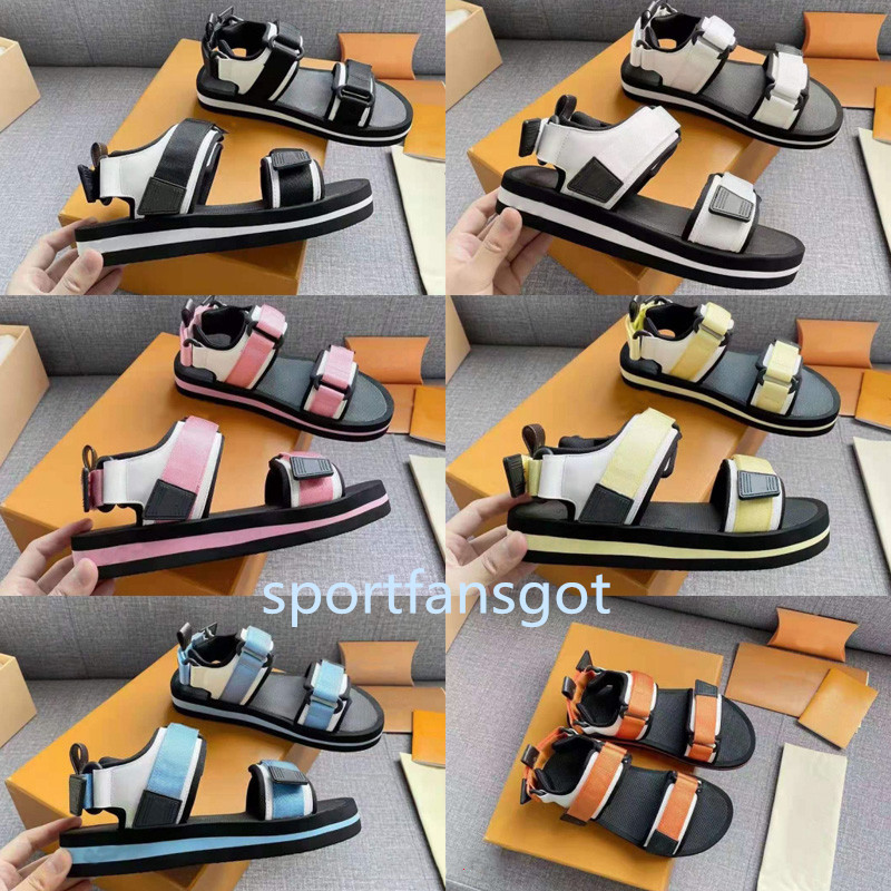

2021 Brand shoes Women Sandals Designer Men Casual summer outdoor fashion Ladies sandal High Quality Flat beach shoe 35-45, Color 5