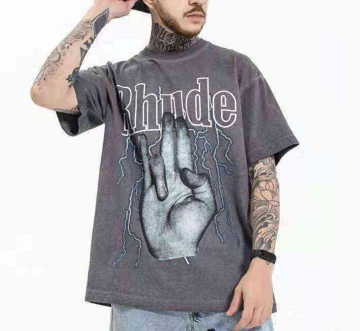 

Brand Designer t Shirt Men Washed Do Old Streetwear T-shirts Summer Style Rhude Loose Tees Teeshirt Homme, Gray