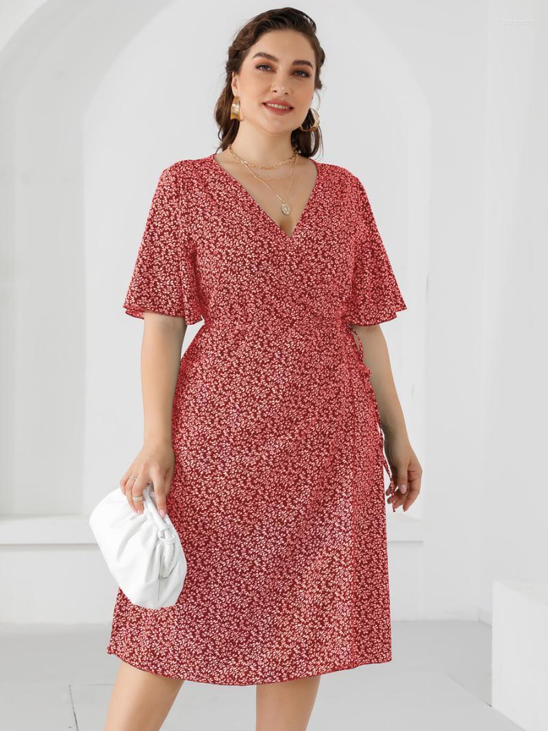 

Plus Size Dresses 2022 Summer Casual Dress Woman V Neck Short Sleeve Floral Print Wrap Big Maxi Long Women Clothing Jasp22, Green
