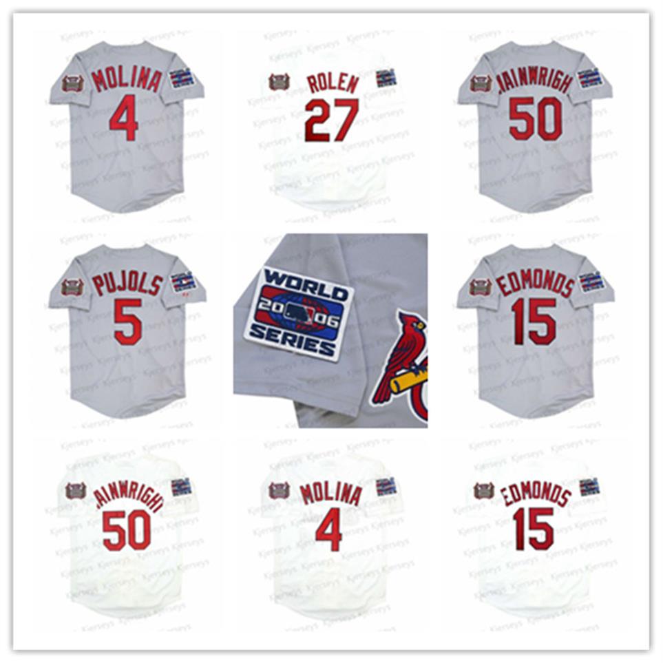 

Vintage Men 50 Adam Wainwright 2006 World Series Baseball JERSEY 4 Yadier Molina 5 Albert Pujols 15 Jim Edmonds 27 Scott Rolen 29 183u, Coustom white