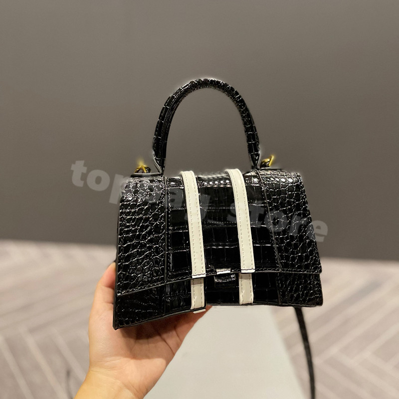 

New Mini Designer Cross Body Bag Ladies Handbag White Fashion Leather Hourglass Bag Black Crocodile pattern simple solid color, White-small