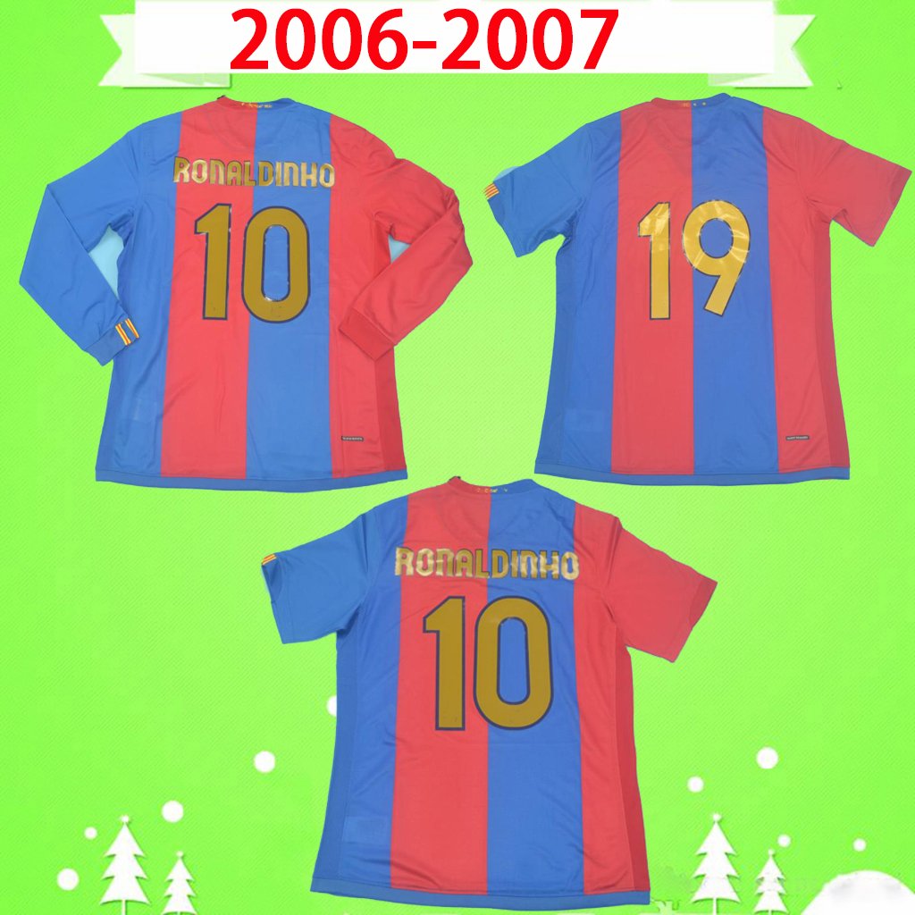 

2006 2007 Retro soccer jerseys home classic vintage football shirt #10 Ronaldinho #19 Xavi Deco Camiseta de futbol 06 07 Gudjohnsen long short sleeve top quality -2XL
