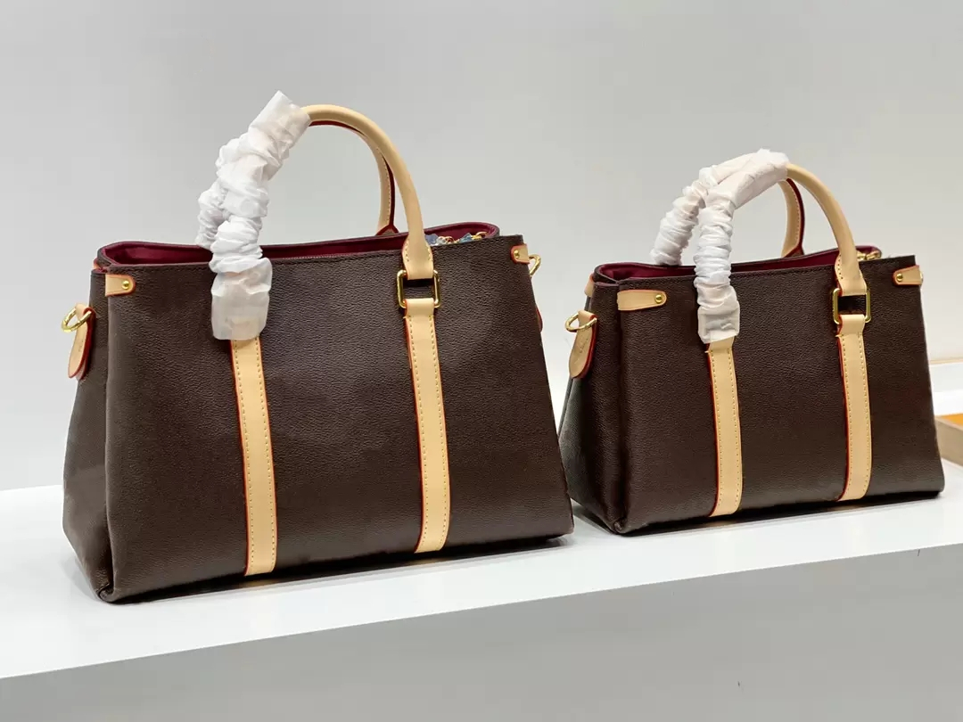 

Vintage Soufflot Totes Shoulder Crossbody Bags Open Handbag Cowhide Men Women Designer Handbags Onthego Shopping Bag Luxury Purses, Add box