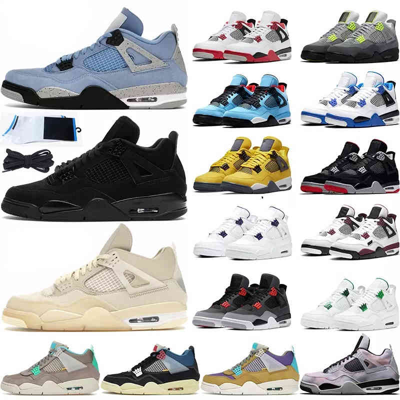 

Jordam with Box 4s Black Cat Jumpman Basketball Shoes Men Women 4 Sail University Blue Royalty Neon Shimmer Desert Moss White Cement Mens Sports Chaussures, # 14