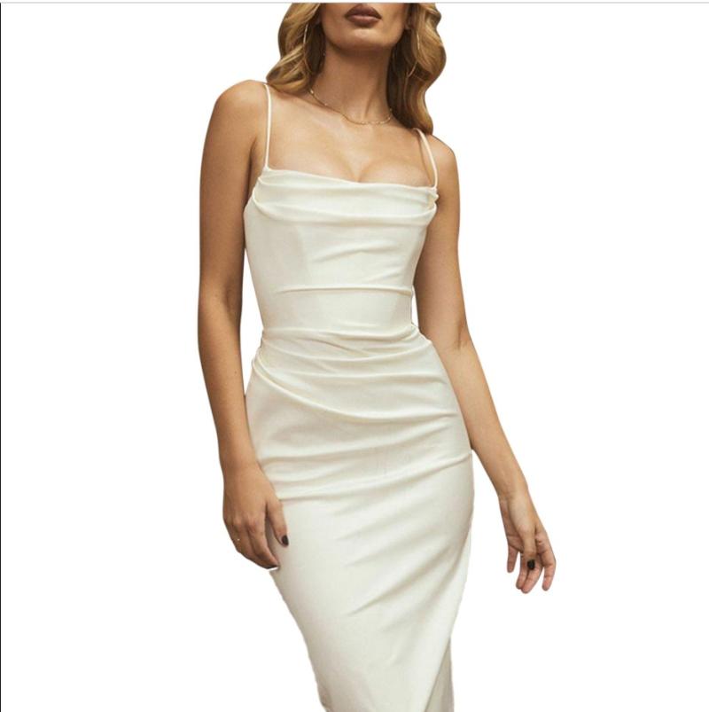 

Casual Dresses Women Slim Slip Dress Adults Sexy Sleeveless Solid Color Spaghetti Strap One-pieceCasual