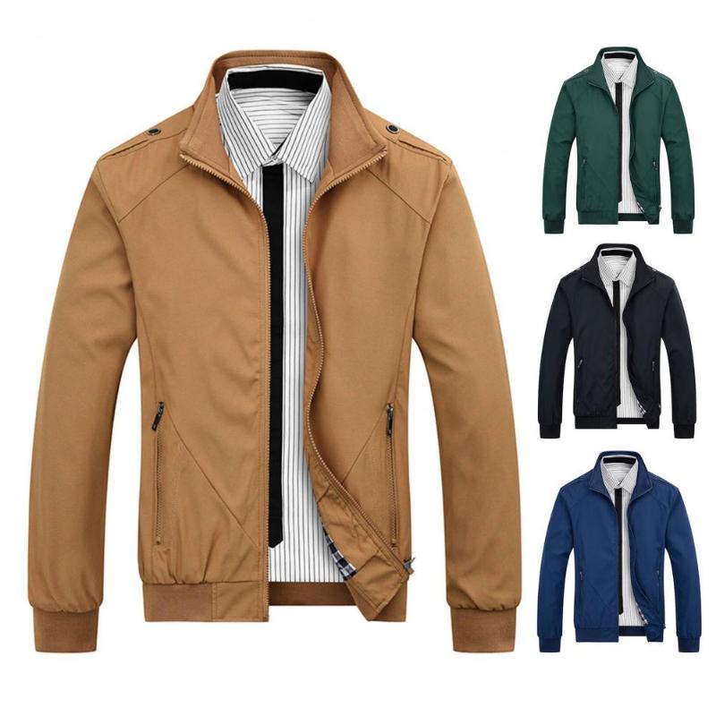 

Men's Jackets Men's Coat Solid Color Slim Stand Collar Casual Spring Jacket Fit Lightweight Warm Sportswear Autumn Winter ClothingMen's, Army green