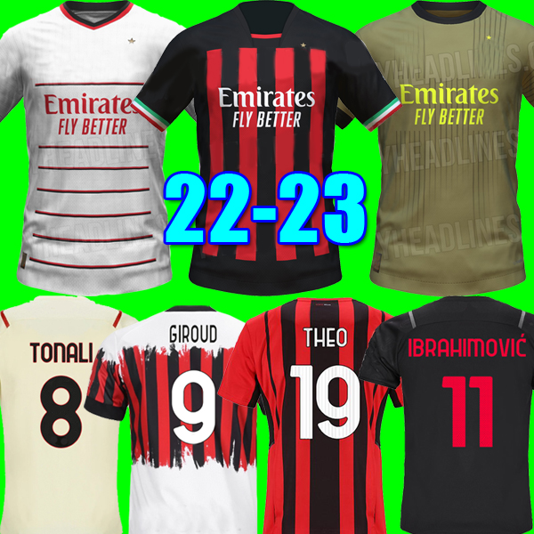 

21 22 23 Soccer jerseys TOMORI GIROUD IBRAHIMOVIC R.LEAO LAZETIC Fourth 4th kit 2021 2022 TONALI A.REBIC Kessie theo brahim Men kids sets Ac Milans Top football shirt, Home patch
