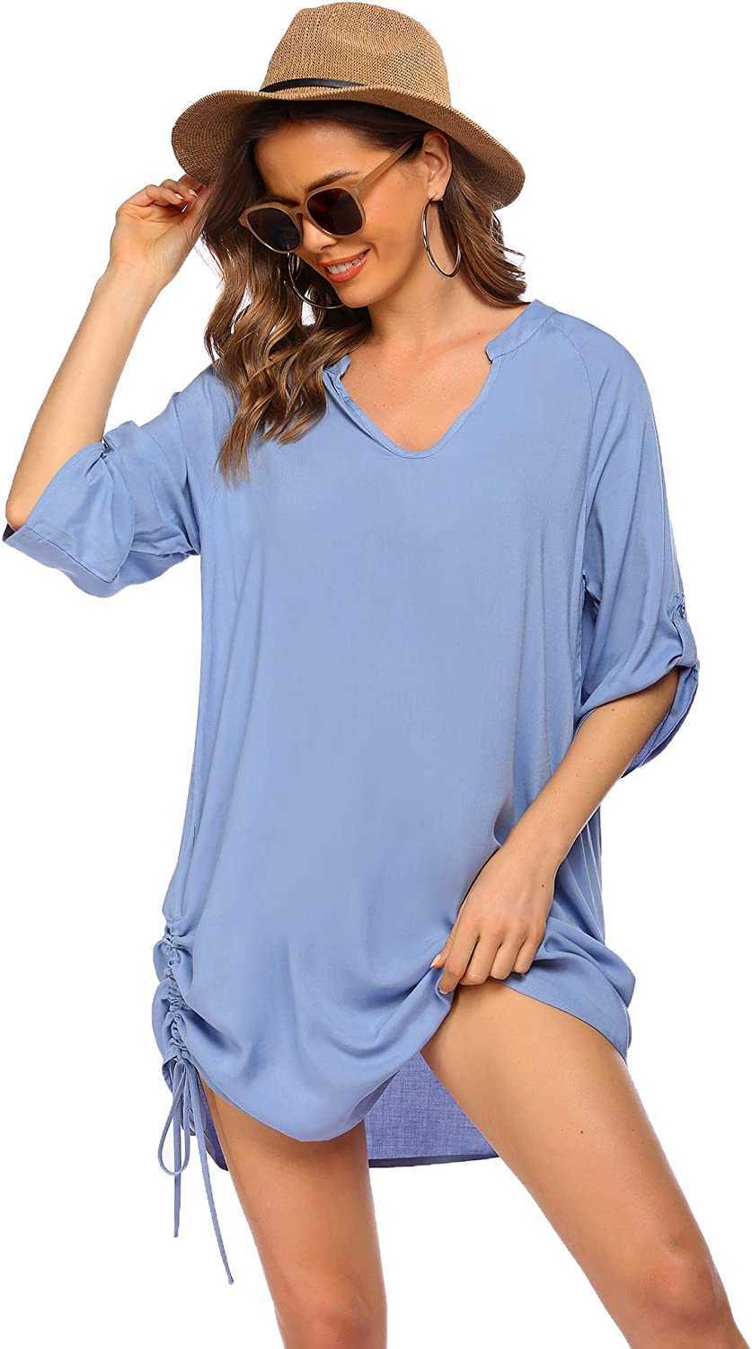 

Women's Swimsuit Beach Cover Up Shirt Bikini Beachwear Bathing Suit S-XXL, White