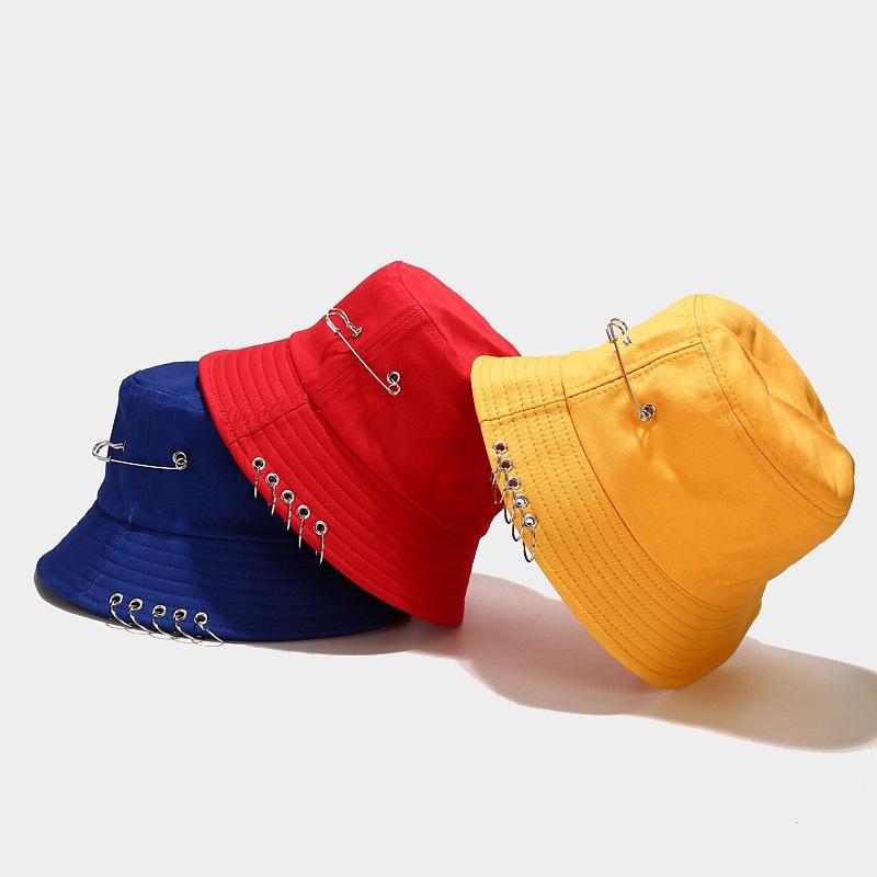 

Berets Rings Pin Fisherman Cap Female Joker Folding Bucket Hats Male Tide Summer Outdoor Sun Hat Lovers CapsBerets