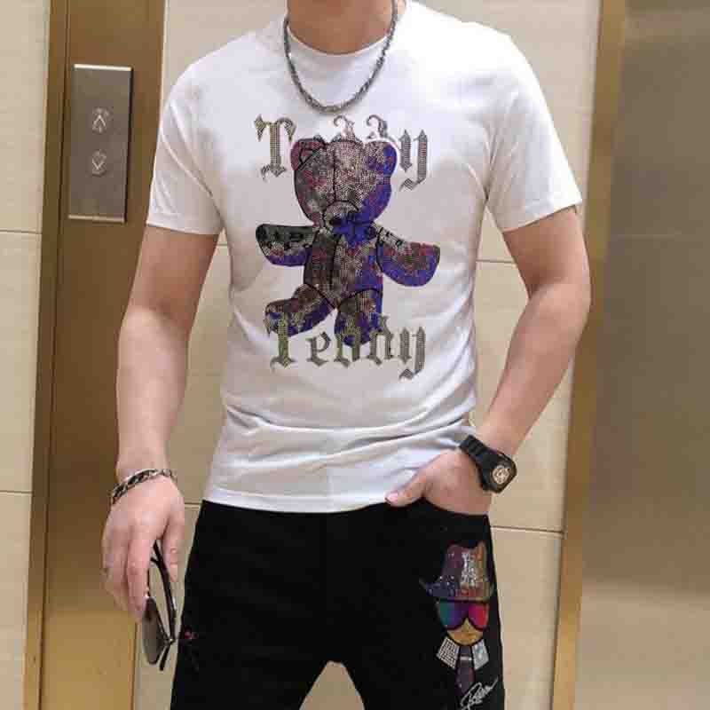 

Short Sleeve Men's T-shirts Neutral Simplicity Summer Bee Crown Rhinestone Cotton Young Male Tees Slim Casual Daily Lovers Clothing Trend S-4XL, Purple