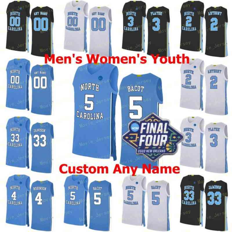 

2022 Final Four 4 North Carolina Basketball Jersey NCAA College Leaky Black Armando Bacot Caleb Love RJ Davis Johnson Kerwin Walton Brady Manek Dawson Garcia, As