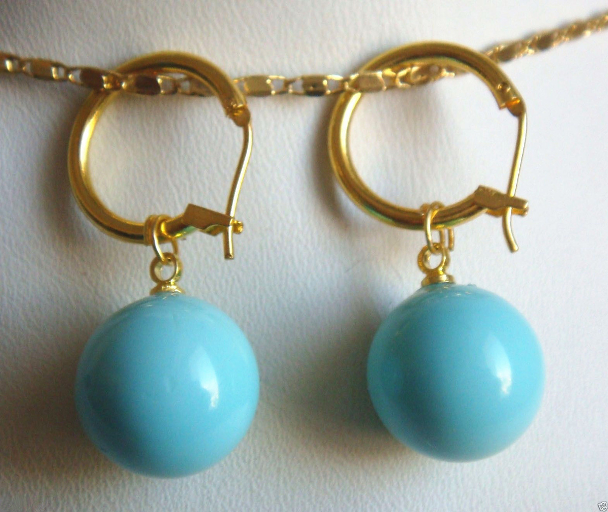 

Genuine 8/10/12/14mm Turquoise Blue South Sea Round Shell Pearl Dangle Earrings