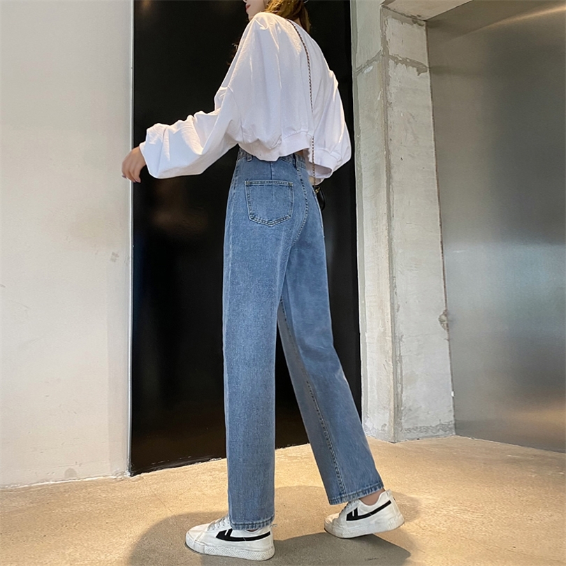 

Highwaisted straightleg jeans women new Korean version loose and thin highfashion allmatch drape wideleg pants 201109, Blue