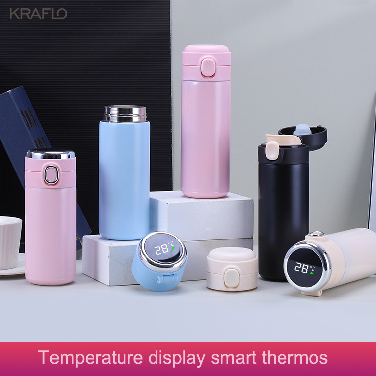 

Touch screen temperature Korean Thermos water bottle Big Sell Portable 320ml Stainless Steel Double Wall Insulated Vacuum Thermos Peas Cup For advertising Gift, Customize