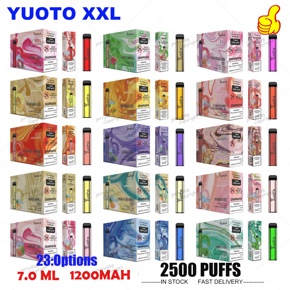 

fast ship Yuoto XXL 2500 puffs xxl Electronic Cigarettes 1200 mah 7ml 5% 23 color disposable vape pod device