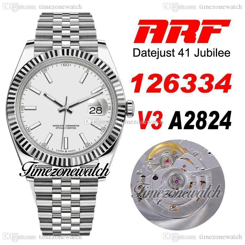 

ARF V3 41 126334 ETA A2824 Automatic Mens Watch Fluted Bezel Silver Stick Dial 904L JubileeSteel Bracelet With Warranty Card Super Edition Timezonewatch R04, Custom warranty card