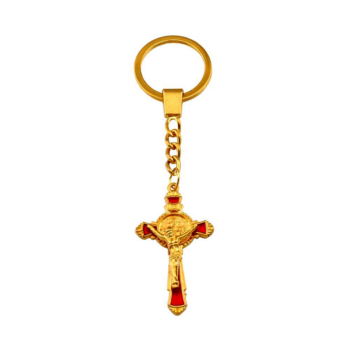 

Red Enamel Benedict Medal Crucifix Cross Religious Key Ring Travel Protection 28.5mm Pendant Antique gold 15pcs/lots A-363f