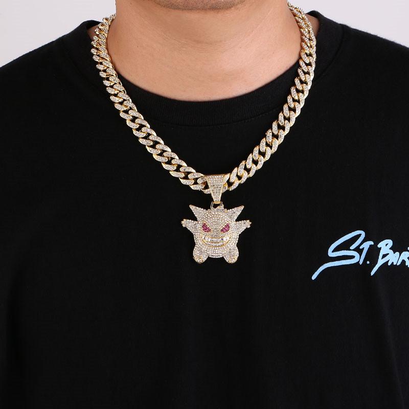 

Pendant Necklaces Hip Hop Iced Out Bling Anime Ghost Necklace With Crystal Miami Cuban Chains For Men Women Icy Jewelry DropPendant