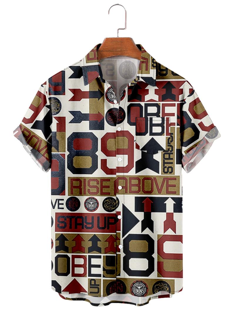 

Men's Casual Shirts 2022 Short Sleeve Lapel Shirt Large Size Letter Symbol 3D Printed With Pocket, 20