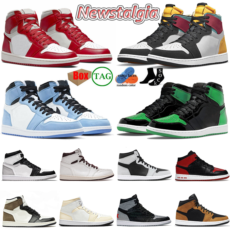 Jumpman 1 1s Mens Womens Basketball Shoes Denim Chicago Reimagined High OG Carbon Fiber Patent Bred Text Offs White Lime Newstalgia Sneakers Trai