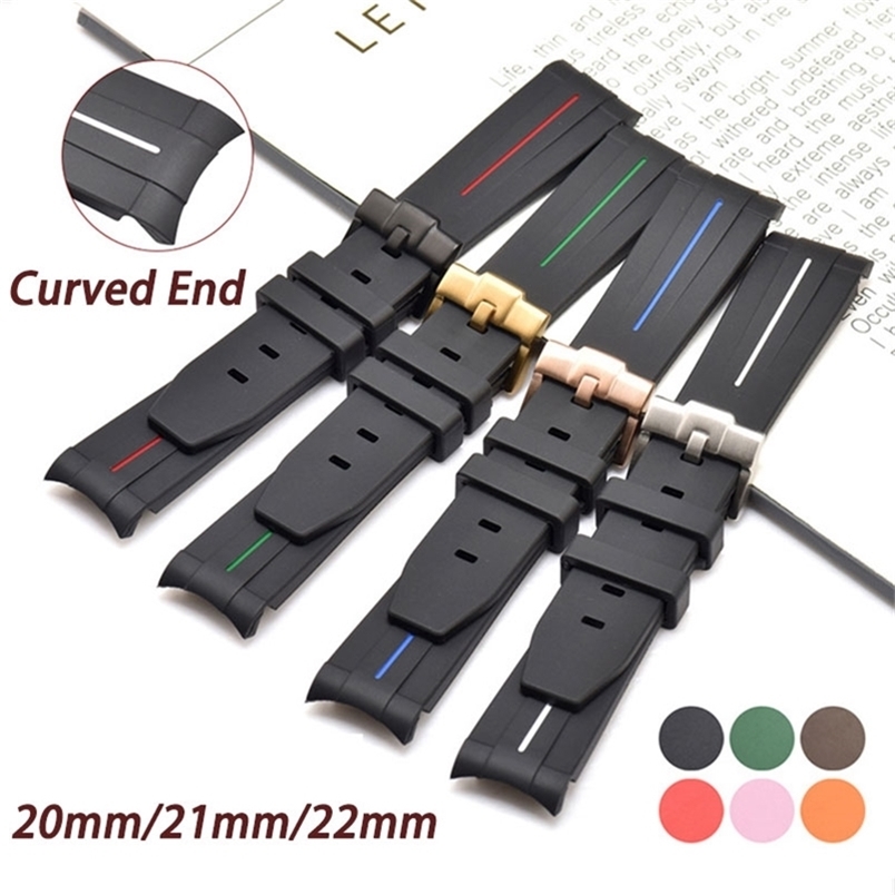 

20MM 21MM 22MM Curved End Watchband For Rolex water ghost GMT Silicone Rubber Strap Sports Waterproof Wristband Universal Belt 220624