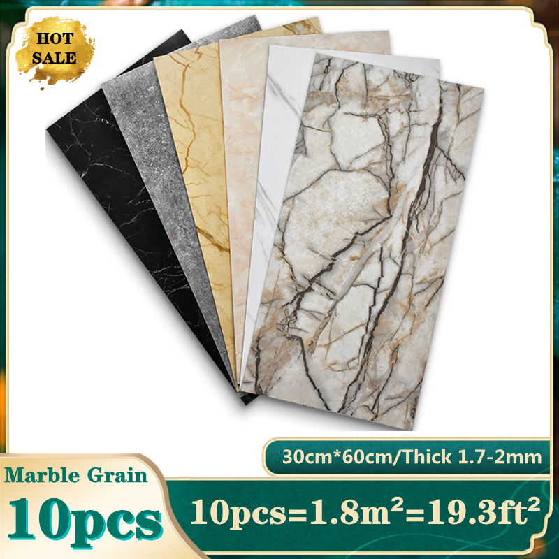 

10pcs Marble Grain 3D Wall Sticker Floor 30x60 cm PVC Self-Adhesive Waterproof Decorative s for Home DIY House 220328