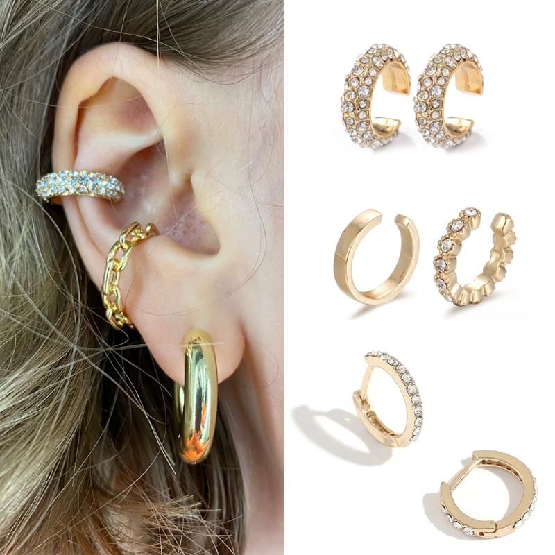 

Clip-on & Screw Back Fashion Circle Stackable Cartilage Earring For Women Charm CZ Crystal Huggies Ear Cuff Female Hoops Round Jewelry