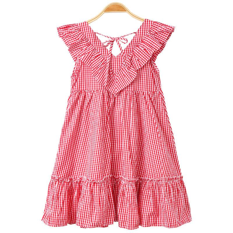 

Girl's Dresses Arrival Summer Kids And Teenager Girls V-neck Plaid Dress Children Sleeveless Beach Clothes #8667Girl's, Black