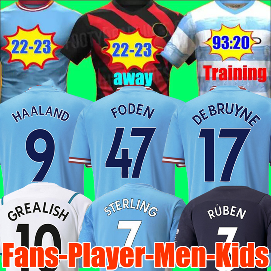 

HAALAND SOCCER JERSEYS GREALISH STERLING MANS CITIES MAHREZ fans player version DE BRUYNE FODEN 2022 2023 football tops shirt kids, 2023 away kids