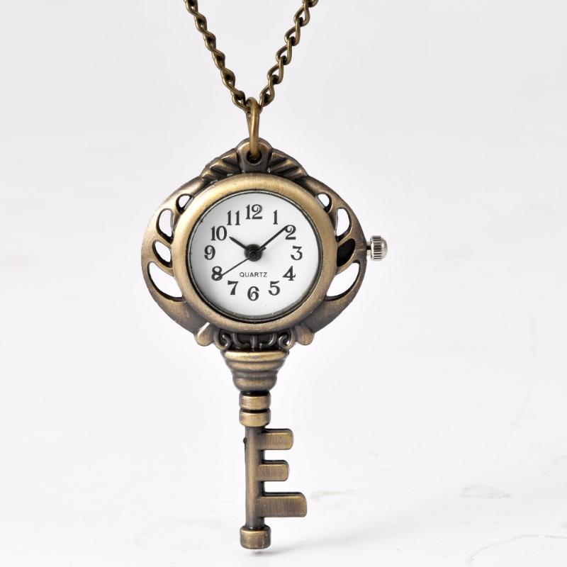 

Pocket Watches 7053 Bronze Men And Women Watch Stereo Key Classic Quartz With Necklace Gifts, As pic
