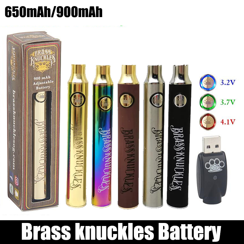 

Brass Knuckles Battery 900mAh Good Wood SS Vape Pen BK Preheat Adjusted VV Variable Voltage Usb Charger Batteries For 510 Thick Oil Cartridge Tank Stock