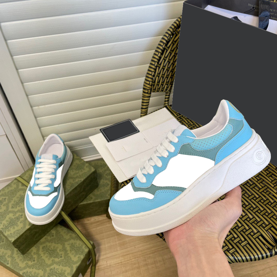 

Designers Shoes Sky Blue Trainer 4cm Thick Bottom Genuine Leather Luxury Casual Shoe Outdoor Sneakers Size EU35-EU45, Cream white