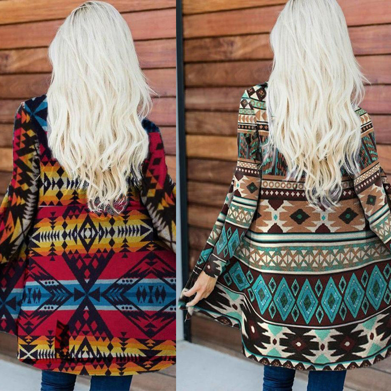

Women' Cape Women Outerwear & Coats New Spring Boho Geometric Ethnic Print Mid Length Shawl Women' Tops, Green