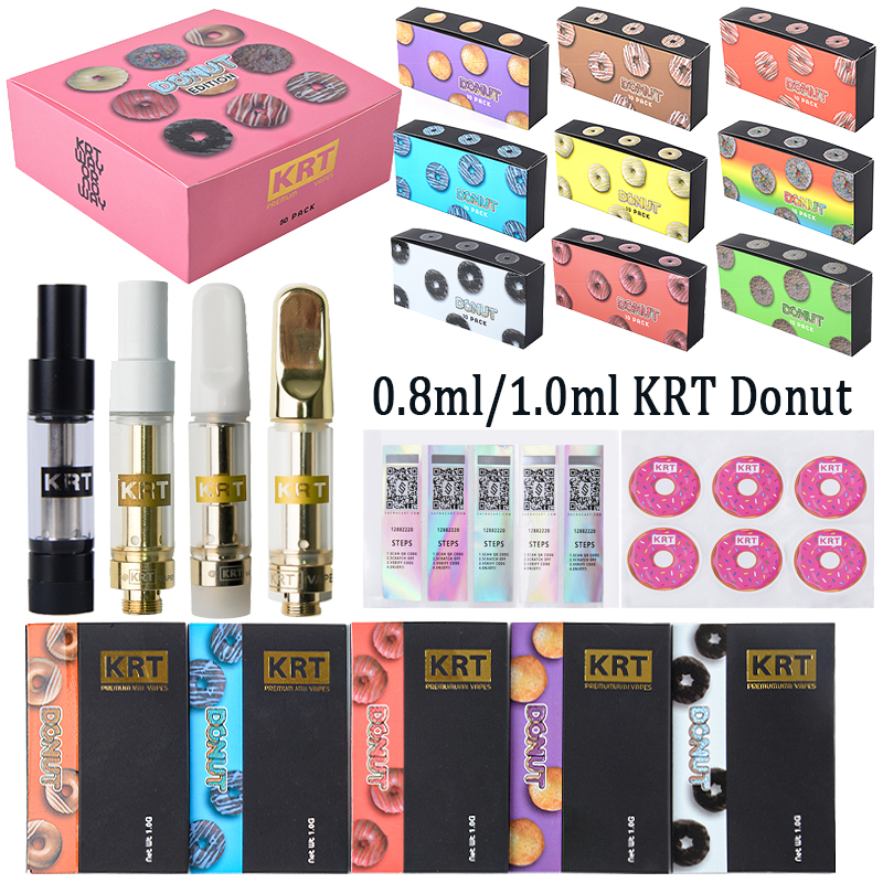 

KRT Donut Edition Vape Cartridges Atomizers 0.8ml 1ml Cartridge Glass Tank Thick Oil Dab Pen Vaporizer Ceramic Carts E Cigarettes 510 Thread Empty Packaging
