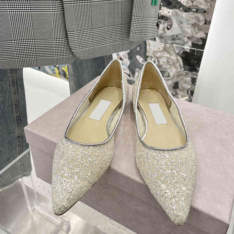 

Dress Shoes Sandals Designer Luxury Sequins Pointed Princess Shoes Sexy Mesh Shallow Mouth Slippers Women Flat Shoes 220331, Nude