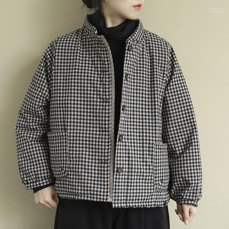 

Women's Down & Parkas Johnature Women Vintage Plaid Button Cotton Blend Stand Pockets 2022 Autumn Warm Wide-waisted Female Coats Kare22, Black