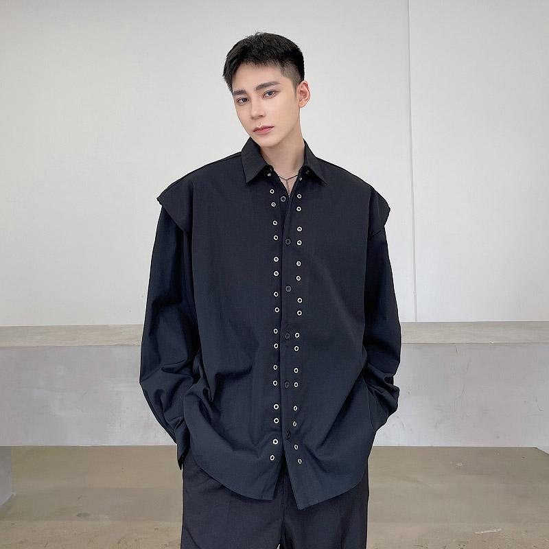 

Men's Casual Shirts Rivet Trend Long Sleeve Lapel Shirt Men Harajuku Dark Black Style Loose Man Streetwear Fashion Party Dress ShirtsMen's, 3717 white